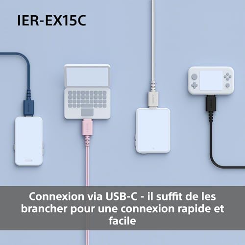 Sony IER-EX15C avec Micro – Écouteurs filaires USB-C pour Android, iPhone, Ordinateur Portable et PC – Câble Anti-enchevêtrement – Parfaits pour Les Voyages et Une Utilisation Quotidienne – Noir