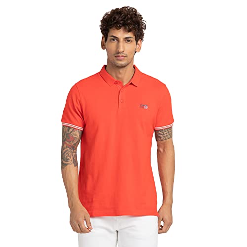Image of Spykar Men's Slim Fit Polo Neck Half Sleeve Solid Casual T-Shirt