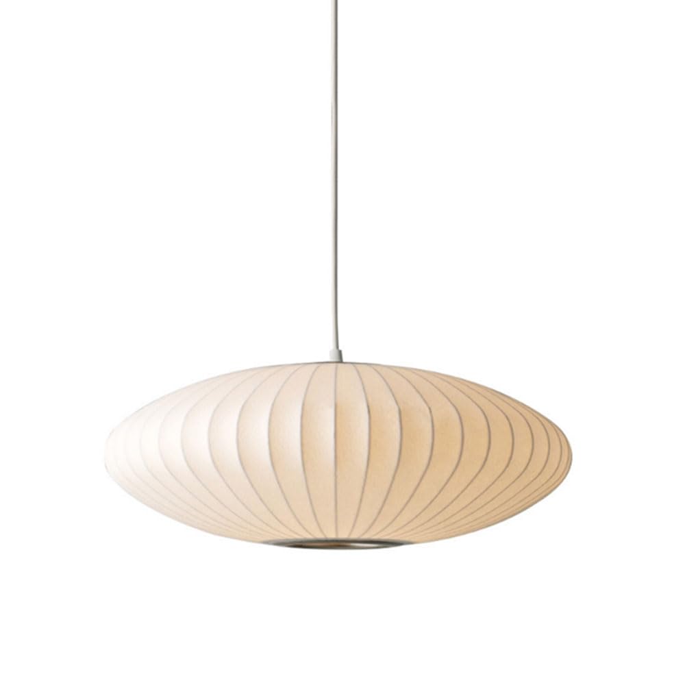 LYMSXAZOU White Fabric Pendant Light Silk Warm Cocoon Hanging Lamp Single Head Lantern Flat Shape Silkworm Chandelier for Caffe House Dining Room Showroom Hollow Suspension Lighting Chaser of