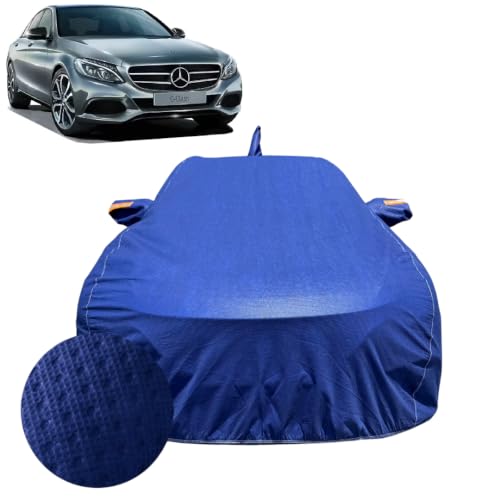 Image of Car Cover for Mercedes-Benz C Class (2014-2021) | 100% Waterproof Cover with Reflective Mirror Pockets | Dustproof, Scratchproof, Heatproof C Class Car Cover |Soft Cotton Lining| Blue