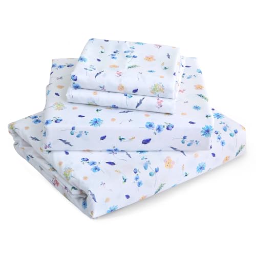 Image of MUXHOMO Full Size 4 Piece Sheet Set, Soft Sheet Set for Bedroom with Deep Pocket Up to 16 inch, Wrinkle-Free Bed Sheet with Flat Sheet, Fitted Sheet & Pillowcases - Watercolor Floral