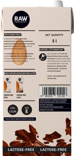 Image of Raw Pressery Almond Beverage Cacao (2 x 1000ML) 100% Lactose-Free, Plant Protein