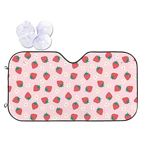 Dujiea Car Front Window Sunshade, Strawberry Flowers Foldable Auto Windshield Sun Shade Uv Heat Sun Visor Protector-Keeps Your Vehicle Cool- 55 x 30 in Cover