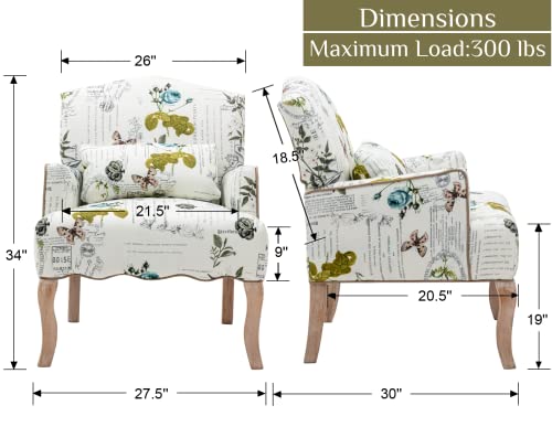 Mid-Century-Accent-Chairs-Set-of-2Modern-Floral-Armchair-Upholstered-Reading-Chair-Comfy-Linen-Single-Sofa-Chair-with-Pillow-for-BedroomLiving-RoomFireplace-Beige-Butterfly-Pattern-2PCS Mid Century Accent Chairs Set of 2Modern Floral Armchair Upholstered Reading Chair Comfy Linen Single Sofa Chair with Pillow for BedroomLiving RoomFireplace Beige Butterfly Pattern 2PCS