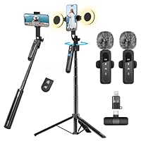 Handy Stativ Vlogging-Kit,180cm Selfie Stick,360° Drehung Automatische Gesichtsverfolgung Stativ für iPhone mit Licht, Kabellosem Mikrofon und Fernbedienung,Tiktok/YouTube Starter-Kit