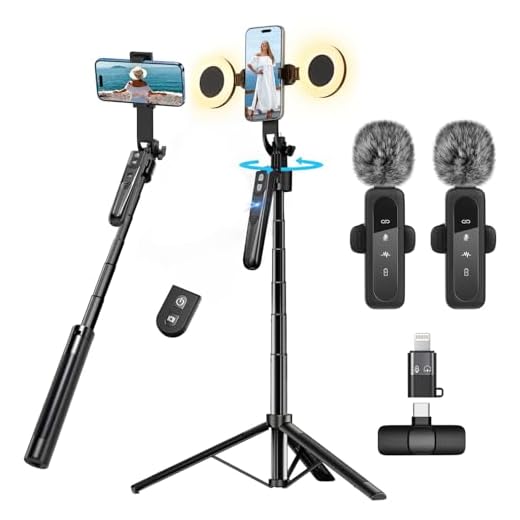 Content Creator Vlogging Kit for iPhone/Android,70-inch Auto Face Tracking Tripod for iPhone with Light and Wireless Microphones,TikTok/YouTube Starter Kit