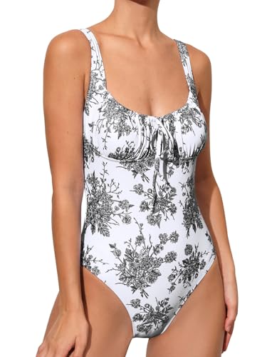 Image of BERLOOK Womens One Piece Swimsuits Floral Push Up Bathing Suit Sexy Tie Slimming Swimsuits for Women Swimwear