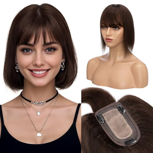 S-noilite Human Hair Toppers for Women with Bangs 100% Real