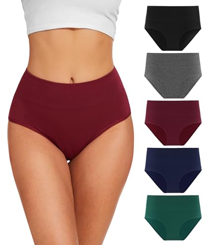 YESWEL Damen Unterhosen 5er Pack, Baumwolle Hohe Taille Panties, Hipster Stretch Atmungsaktive Unterwäsche für Frauen (Multicolor02, L)