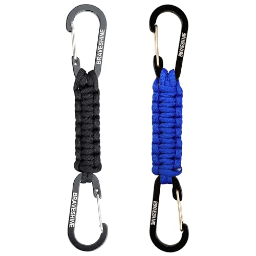 Image of BRAVESHINE Paracord Keychain Carabiner Clip, D Ring Lanyard Hanger Stroller Hook for Water Bottle, Key, Backpacks, Men, Women