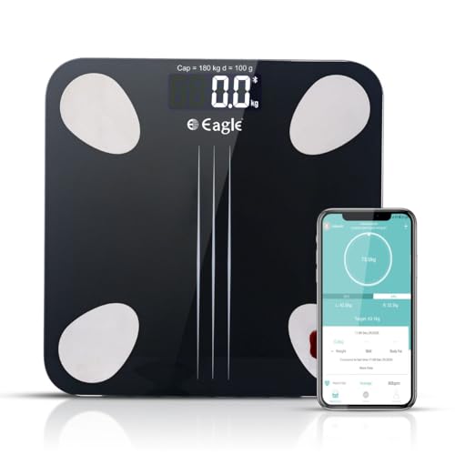 Image of Eagle Bluetooth Weighing Scale for Body Weight with 180kg Capacity, Accuracy 100g, BMI Digital Weight Machine with Body Fat Analyzer & Body Composition Monitor Sync with Mobile App (Black)