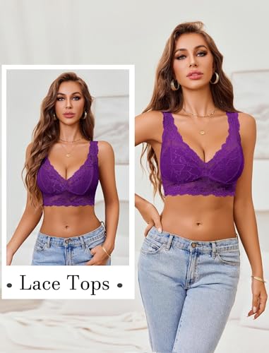 Image of Avidlove Bralettes for Women Lace Bra Non Padded Longline Bralette Deep V Triangle Sexy Everyday Lingerie Bras