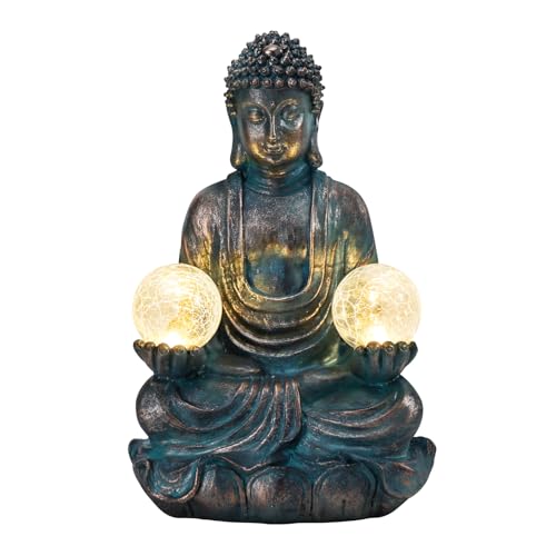 Afirst 10.5'' Meditating Buddha Garden Statues Solar Buddha Sculpture Decor with Glass Balls Zen Meditation for Home Garden Yard Patio Indoor Outdoor Ornaments Gifts for Mom