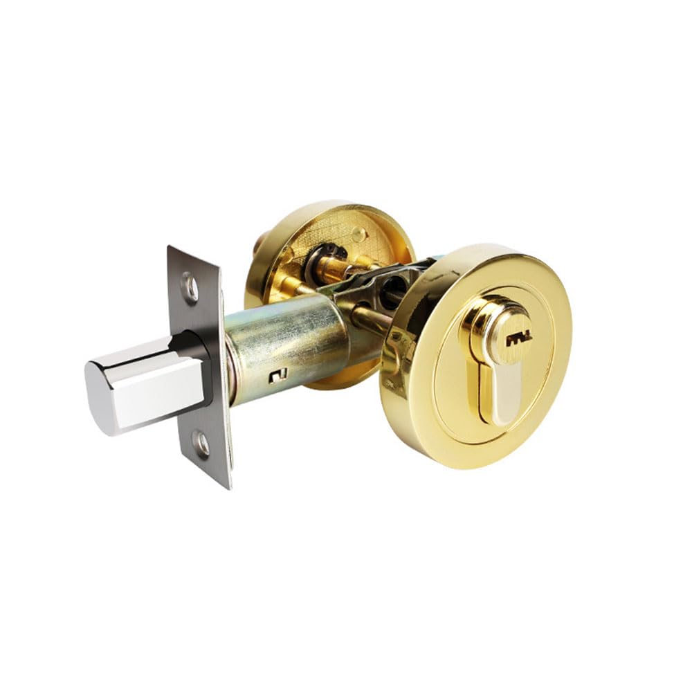 Cerrojo de seguridad de un solo cilindro, cerradura de puerta redonda de aleación de zinc, cerradura invisible moderna con llaves, cerrojo para puertas delanteras, entradas, pasajes (dorado)