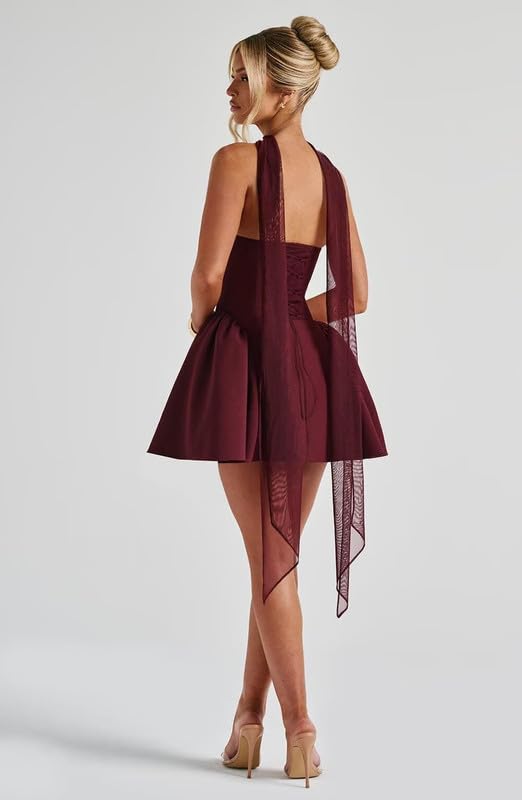 Satin Short Homecoming Dresses with Scarf Halter Strapless Mini Prom Cocktail Party Gowns 2025 LAS552