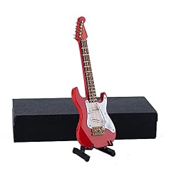 Wooden Miniature Electric Guitar with Stand and Case Mini Musical Instrument Electric Guitar Replica Collectible Figurines Model Home Decoration Display Ornament (Red, 5.49″x1.76″x0.48″) - Les Beatles, Paul McCartney, John Lennon, RIngo Starr, George Harrison