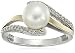 Sterling Silver and 14k Yellow Gold 7mm Freshwater Cultured Pearl and Diamond Ring