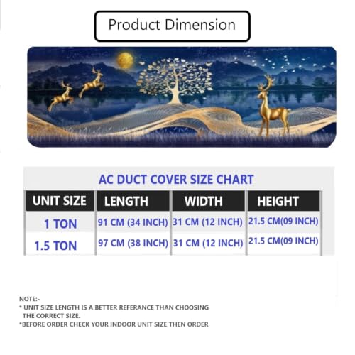 Image of DARSHANAM WORLD Printed Air Conditioning Dust Cover Folding Designer Ac Cover for Indoor Split Ac 1.5 ton (97 x 31 x 21 .5 cm) (GOLD DEER)