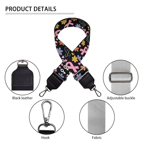 Image of GLENLCWE Breast Cancer Pink Ribbon Wide Shoulder Strap, Adjustable Replacement Belt for Crossbody Canvas Bag Handbag