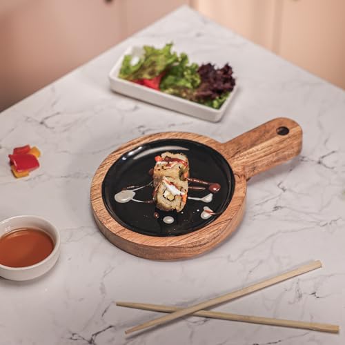 Image of Back in Black Serving Board with Black Enamel Finish | Multipurpose Wooden Cutting Board, Serving Platter, Pizza Tray & Charcuterie Board | Ideal Gift