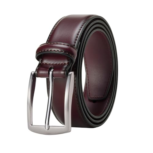 KM Legend Mens Leather Dress Belt for Work Business and Casual Seattle Burgundy 38 US