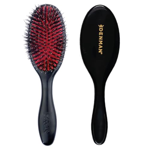 Denman Cushion Hair Brush (Small) with Soft Nylon Quill Boar Bristles - Porcupine Style for Grooming, Detangling, Straightening, Blowdrying and Refreshing Hair – Black, D81S