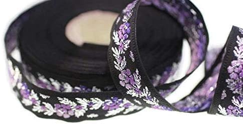 11 Yard Spool 0.98 inch Wide Black Front Purple Floral Jacquard Ribbons Jacquard Trim Balkans Decorative Ribbon Sewing Trim Collar Trim