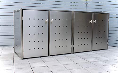 Kirchberger Compact Metal Wheelie Bin Box 120 Litres and 240 Litres Stainless Steel 4 Box Lockable Handle, Lockable, with Mounting Kit, Folding Roof