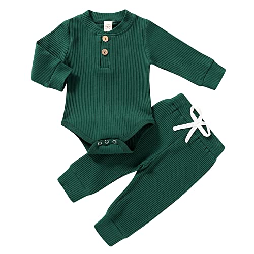 Image of SEVEN YOUNG Newborn Baby Boy Girl Clothes Long Sleeve Knitted Cotton Romper Drawstring Pants Unisex Baby Fall Winter Outfits