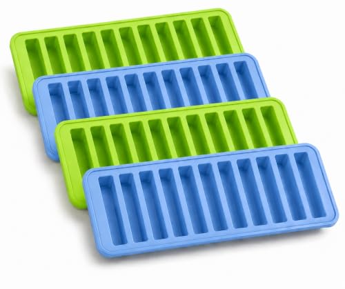 Image of Silicone Ice Stick Tray Pack of 4 | 10 Long Steak Ice Cube Mold | Food Grade BPA Free Silicone for Ice Cubes, Baby Food, Chocolate, Yogurt, Herbs & Masala | Freezer, Microwave & Dishwasher Safe