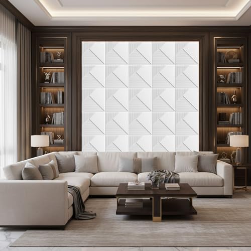 Image of Kayra Decor 3D PVC Wall Panels for Bedroom & Living Room | Fluted 1 Design | White Color | 19.7 x 19.7 Inch | Pack of 12 | 32.28 Sq Ft