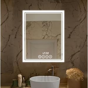 Wall-Mounted Bathroom Mirror with LED-Lights – 19 x 24 Inch Frame Vanity Mirrors with Dimmable (19″ x 24″, Rectangle)
