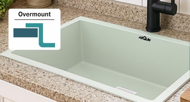 Image of ARQUIN Quartz Sink 24x18x9 Inch Sand Choco | Single Bowl Sink | Durable & Scratch-Resistant | Undermount /Topmount Including Coupling, Waste Pipe & Fruit Washing Basket