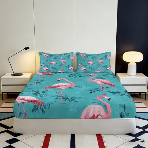 Drap-Housse Microfibre Douce Flamingo 3D Imprimé Palmier 90x200cm