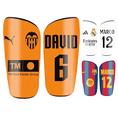 Espinilleras Personalizadas Futbol de tu Equipo Favorito para niños y Adultos con Nombre y Dorsal .Regalos Equipos de Futbol (Valencia)
