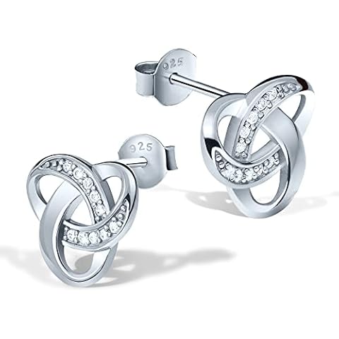 Chic Bijoux Knot Earrings for Women – With Round Cubic Zirconia stones and 925 Sterling Silver – Gift for Her Birthday, Rose Gold Jewelry (Silver) Cover