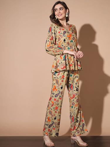 Image of Madhuram Women's Rayon and Multicolour Top with Pant Co-Ord Set(M-2432)