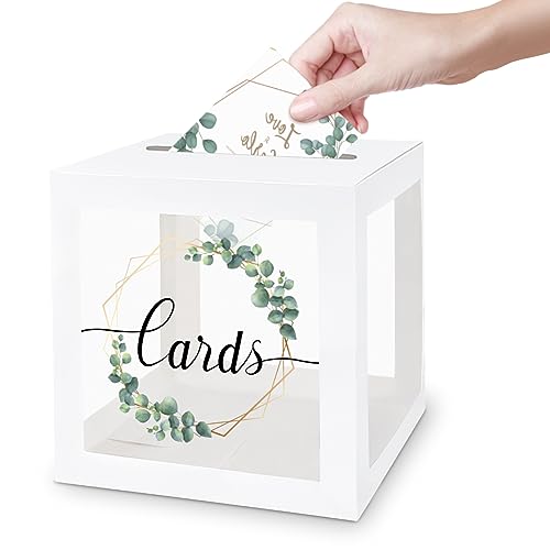 Image of 1 Pack Wedding White Card Box, Transparent Gift Card Box for Wedding Decorations for Reception, Money Box for Bridal Shower Decorations Party Reception Anniversary Baby Shower