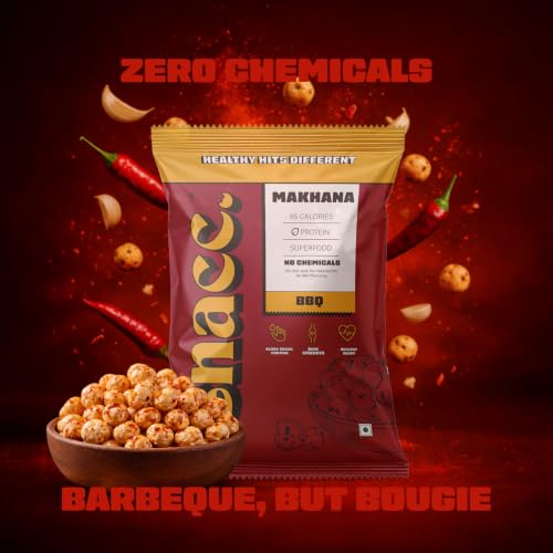 Image of Snacc Roasted Makhana | Superfood Snack | No Preservatives | Real Dehydrated Veggies| (BBQ, 18g x 6 (108g))