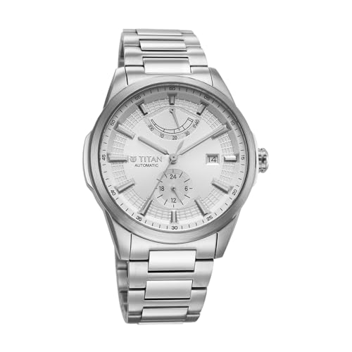 Image of Titan Aion Concealed Automatic Analog with Power Reserve Indicator and White Dial Silver Stainless Steel Strap Watch for Men - 90224SM01