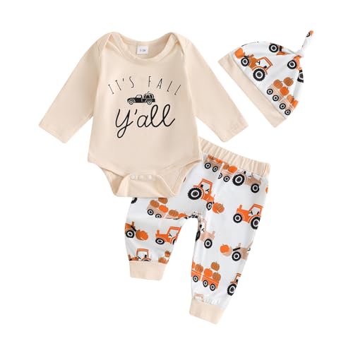 My First Halloween Baby Boy Outfit Newborn Romper Pants Hat 3pcs Set Cute Farm Pumpkin Infant Fall Winter Clothes