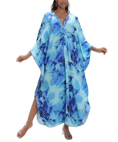 Image of IMAGEKOPE Women's Plus Size Animal Print V-Neck Batwing Kaftan Beach Dress Bathing Suit Cover-Up Loungewear