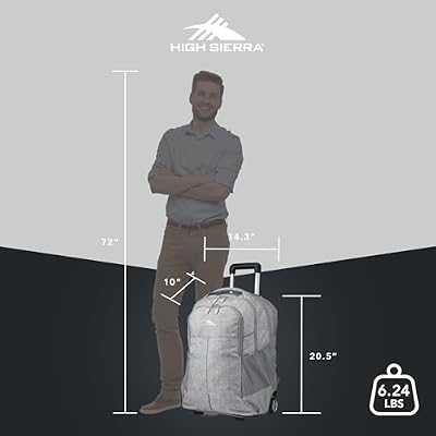 High Sierra Powerglide Pro Wheeled Daypack Backpack with 360 Degree Reflectivity, Telescoping Handle, Dual Side Pockets, and Laptop Sleeve, Fits Most 15.6 Laptops, 40L, Silver Heather