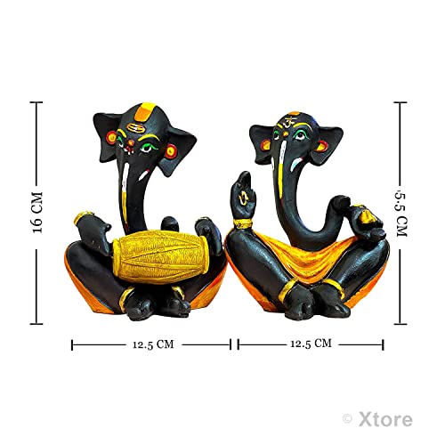 Image of Xtore Resin Floating Ganesha Statues Decorative Showpiece | Spreads Positive Vibes (Pack of 2, Black & Yellow)
