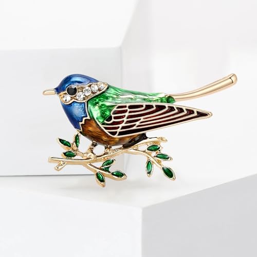 Image of coadipress Colorful Birds Brooch Pins Crystal Rhinestone Branch Bird Brooch Cute Enamel Animal Magpie Hummingbird Pin Fashion Jewelry Accessories Gifts