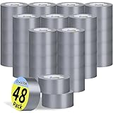 48 Pack Silver Duct Tape Heavy Duty Bulk, 2 inch X 1440 Yards, Strong No Residue All-Weather Duct Tape, Waterproof, Tear by Hand, Multi-Use for Indoor & Outdoor Repairs, Industrial, Professional Use