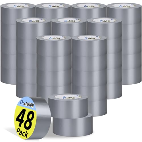 48 Pack Silver Duct Tape Heavy Duty Bulk, 2 inch X 1440 Yards, Strong No Residue All-Weather Duct Tape, Waterproof, Tear by Hand, Multi-Use for Indoor & Outdoor Repairs, Industrial, Professional Use