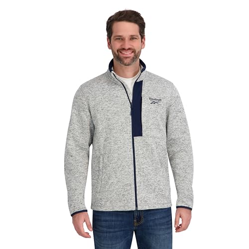 Reebok Mens Mock Neck Zip-Up Sweater Fleece Shell Jacket, Grey, S