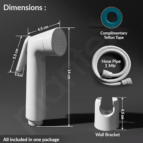 Image of Plantex Jet Spray for Toilet /ABS Health Faucet with 1 Meter Shower Hose Pipe and Wall Hook /Health Faucet Set for Bathroom /Hand Gun for Toilet - (White)