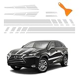 6PCS Racing Stripes for Cars + 2PCS Car Hood Decal + 2 Side Decals + 2 Car Mirror Stickers,Water-Resistant Stylish CCar Decal Exterior CCar Accessories (White)